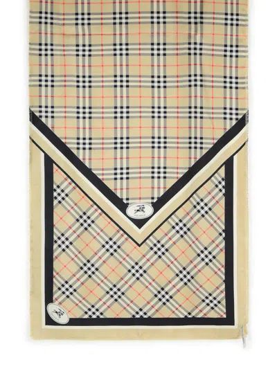 Burberry Rectangular Scarf With Check Pattern And Fringes In Brown