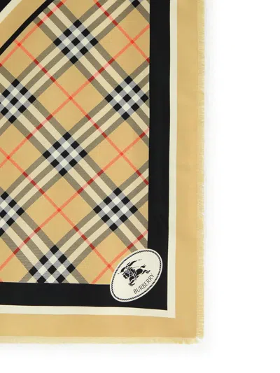 Burberry Rectangular Scarf With Check Pattern And Fringes In Brown