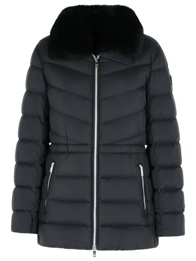 Moose Knuckles Belle Cote Genuine Shearling Collar Water Repellent 800 Fill Power Down Puffer Jacket In Black