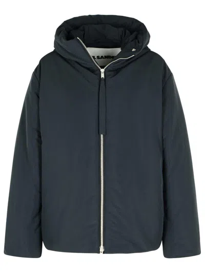 Jil Sander Fixed-hood Drawstring Puffer Jacket In Blue