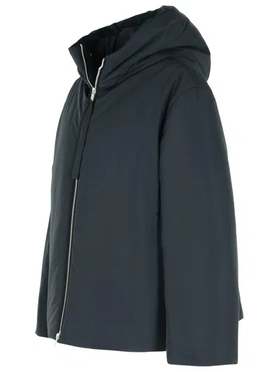 Jil Sander Fixed-hood Drawstring Puffer Jacket In Blue