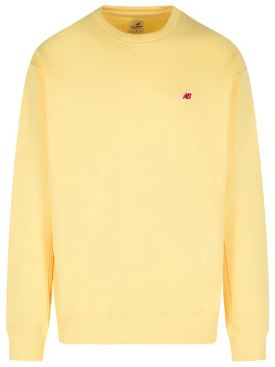 New Balance Cotton Crew Neck Sweatshirt With Ribbed Cuffs In Yellow