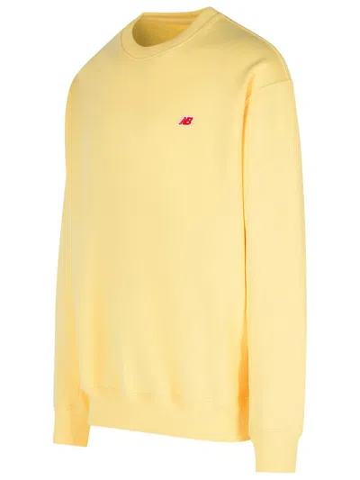 New Balance Cotton Crew Neck Sweatshirt With Ribbed Cuffs In Yellow