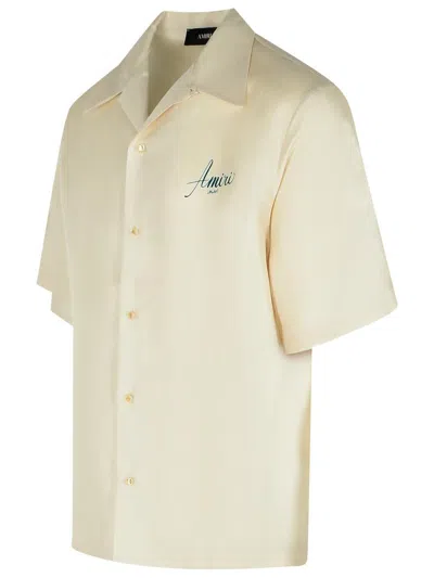 Amiri Convertible-collar Logo-print Silk-twill Shirt In Neutral
