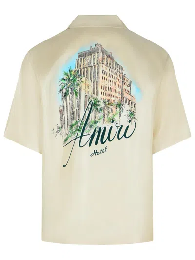 Amiri Convertible-collar Logo-print Silk-twill Shirt In Neutral