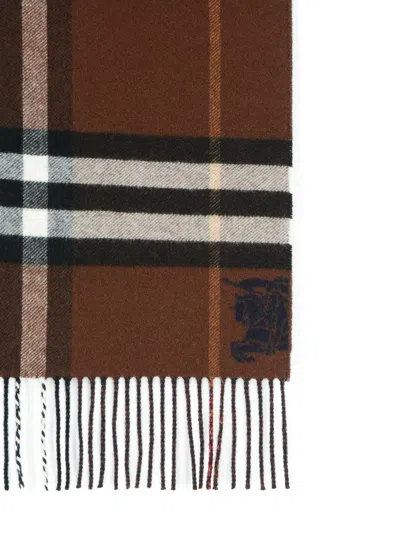Burberry Cashmere Scarf With Checked Pattern And Fringed Edges In Blue