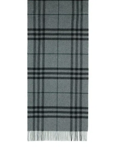 Burberry Cashmere Scarf With Check Pattern And Fringe In Gray