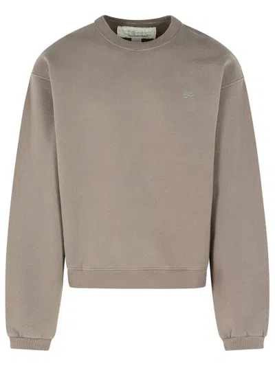 Erl Cotton Crew Neck Sweatshirt With Ribbed Cuffs And Hem In Gray