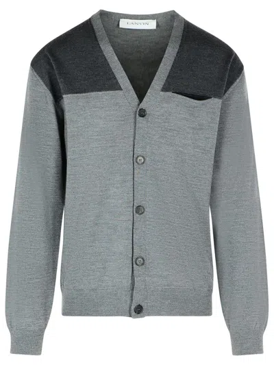 Lanvin V-neck Wool Cardigan Long Sleeves In Gray