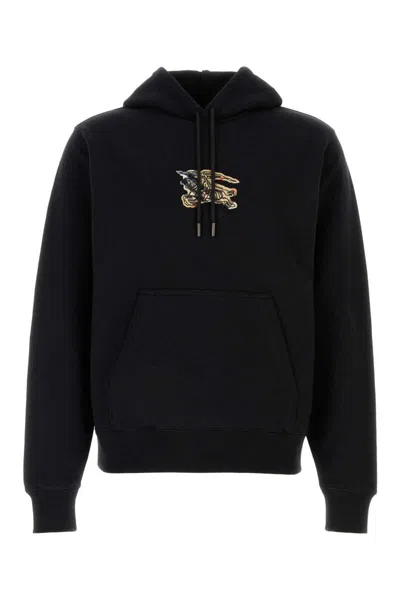 Burberry Hoodie With Front Pocket And Ribbed Cuffs In Black