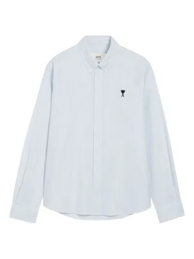 Ami Alexandre Mattiussi Adc Button-down Collar Logo-embroidered Striped Cotton Oxford Shirt In White