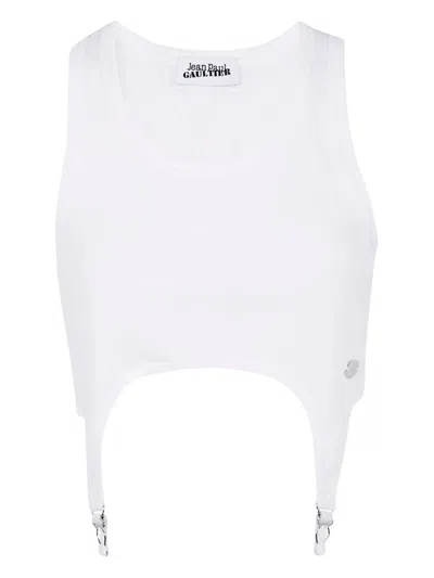 Jean Paul Gaultier Cotton Ribbed Bra With Lingerie Garter Clothing In White
