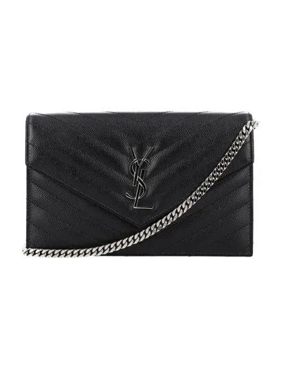 Saint Laurent Cassandre Chain Wallet In Black