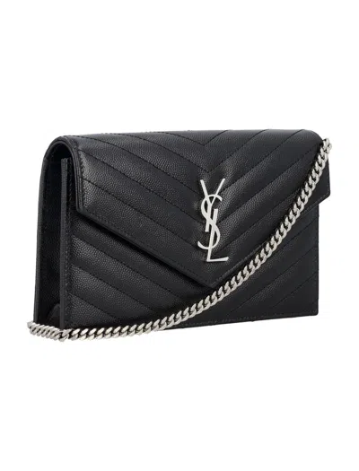 Saint Laurent Cassandre Chain Wallet In Black