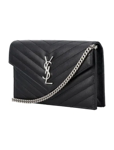 Saint Laurent Cassandre Chain Wallet In Black