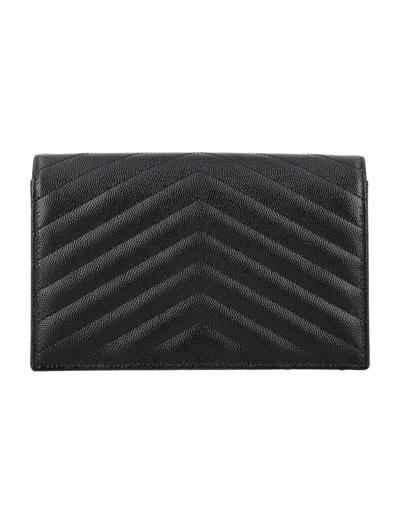 Saint Laurent Cassandre Chain Wallet In Black