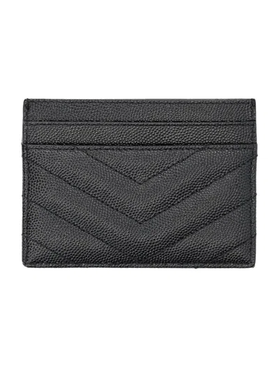 Saint Laurent Women Cassandre Leather Card Case In Black