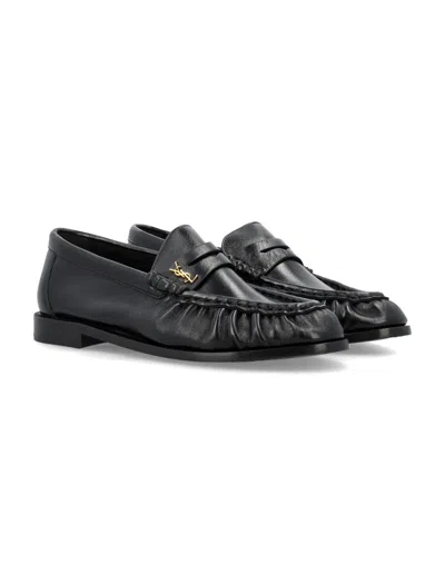 Saint Laurent Le Leather Ysl Penny Loafers In Black
