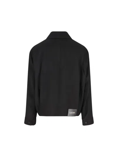 Loewe Belted Leather-trimmed Wool Blouson In Black