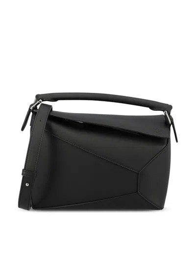 Loewe Small Puzzle Leather Tote Bag In Black