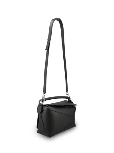 Loewe Small Puzzle Leather Tote Bag In Black