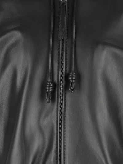 Loewe Leather Hooded Bomber Jacket In Black