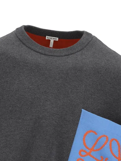 Loewe Anagram Cotton Blend Sweater With Pocket In Gray