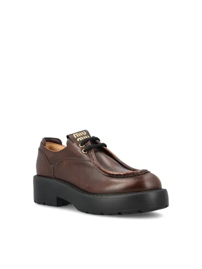 Miu Miu Lace-up Shoes Featuring Chunky Sole In Brown