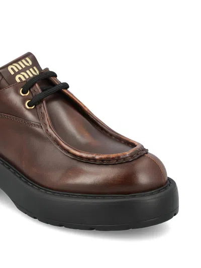 Miu Miu Lace-up Shoes Featuring Chunky Sole In Brown