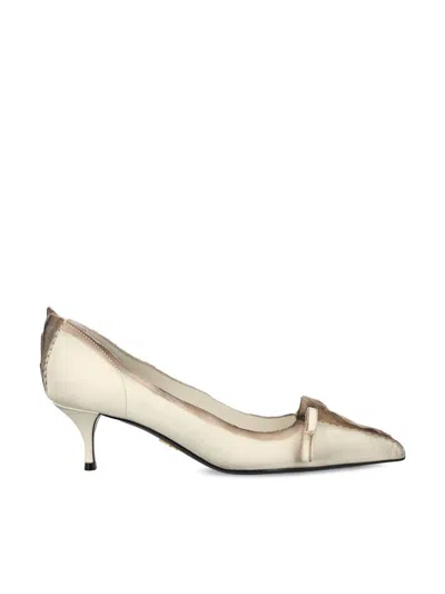 Prada Exposed Seam Kitten Heel Pump In Neutral