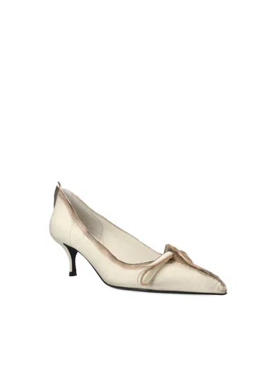 Prada Exposed Seam Kitten Heel Pump In Neutral