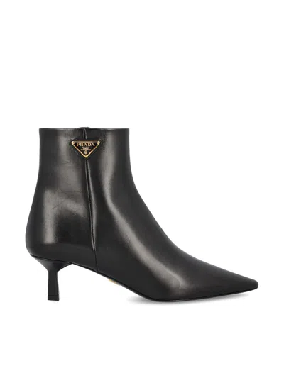 Prada Stylish Ankle Boots Kitten Heel In Black