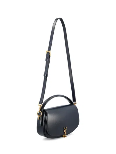 Saint Laurent Voltaire In Box Curved-handle Leather Shoulder Bag In Blue