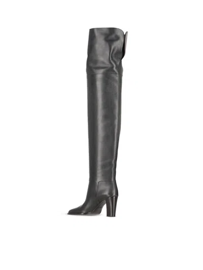 Saint Laurent 85mm Julia Leather Buckle-fastening Thigh-high Boots In Black