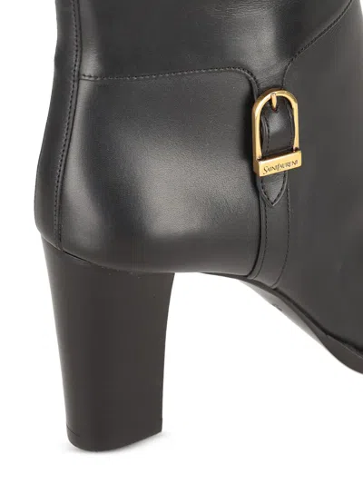 Saint Laurent 85mm Julia Leather Buckle-fastening Thigh-high Boots In Black