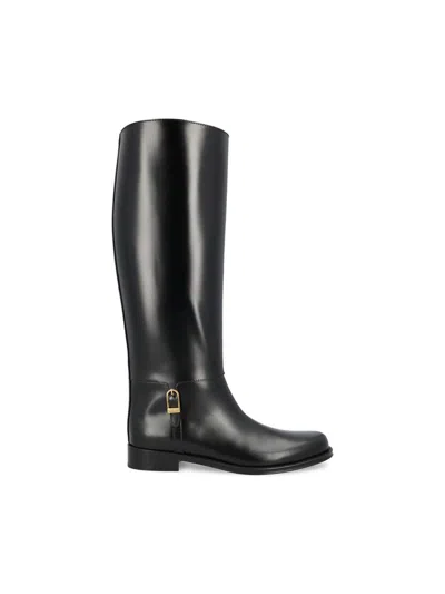 Saint Laurent Julia Calf-leather Buckle Boots In Black