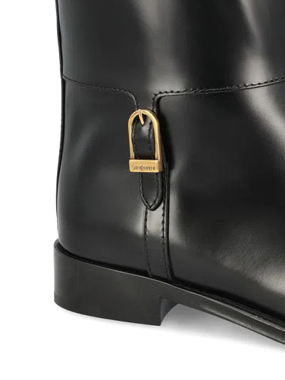 Saint Laurent Julia Calf-leather Buckle Boots In Black