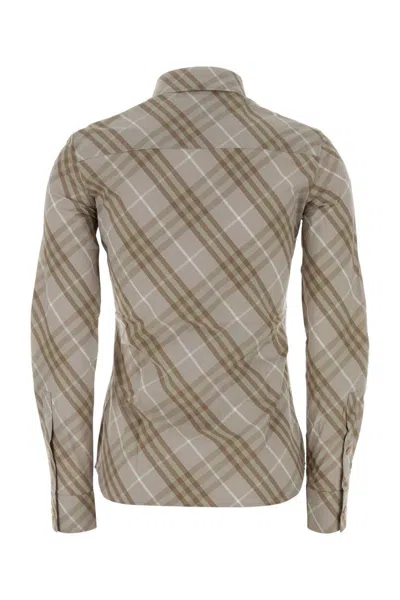 Burberry Women Beige Shirt With Pointed Collar And All-over Check Motif In Cotton Woman In Brown