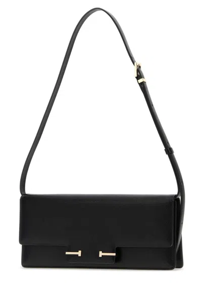 Tom Ford Black Crossbody Bag With Adjustable Shoulder Strap And T Plaque Closure In Grained Leather Woman In Black