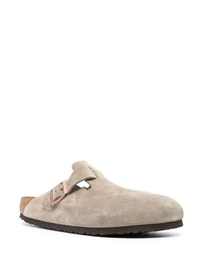Birkenstock Boston Suede Slippers In Neutral