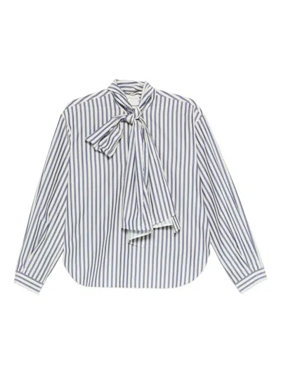 Forte Forte Vertical Striped Blouse With Distinctive Bow Tie In Blue