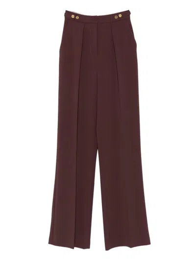 Elisabetta Franchi Pleated Button-detailing Straight Trousers In Burgundy