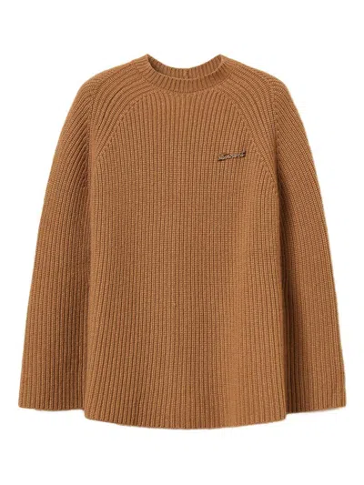 Twinset Ribbed Jewel-embellished Cape In Brown
