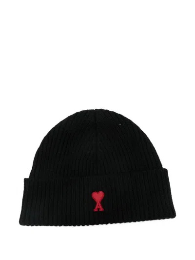 Ami Alexandre Mattiussi Ami Paris Ami Paris De Coeur Wool Beanie In Black