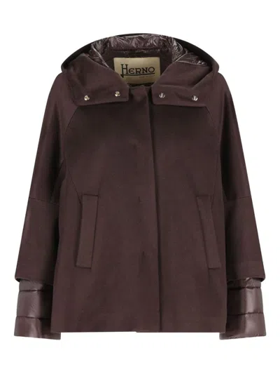 Herno Women Hood In Pure Cashmere And Ultralight Nylon In Brown