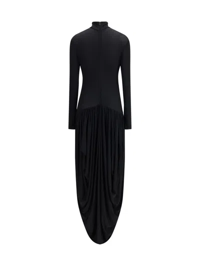 Magda Butrym Asymmetric Pleated Turtleneck Maxi Dress In Black