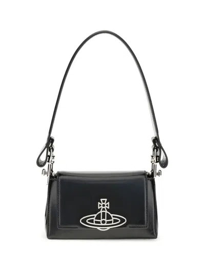 Vivienne Westwood Orb-embellished Patent Leather Shoulder Bag In Black
