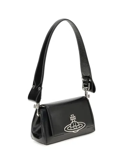 Vivienne Westwood Orb-embellished Patent Leather Shoulder Bag In Black