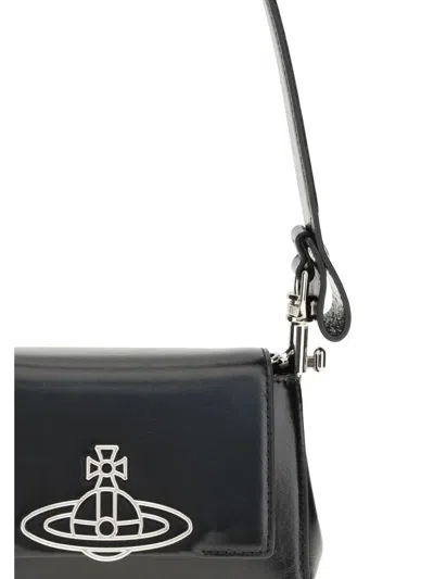 Vivienne Westwood Orb-embellished Patent Leather Shoulder Bag In Black