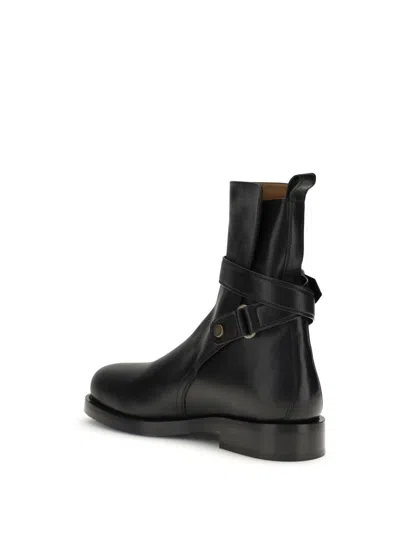 Burberry Round Toe Leather Ankle Boots With Pull Tab In Black